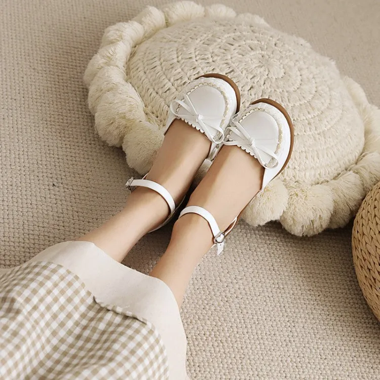 Women's's Round Toe Butterfly Knot Ankle Strap Hollow Out Flat Sandals