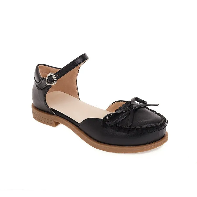 Women's's Round Toe Butterfly Knot Ankle Strap Hollow Out Flat Sandals