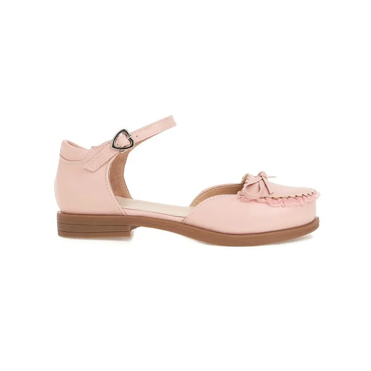 Women's's Round Toe Butterfly Knot Ankle Strap Hollow Out Flat Sandals