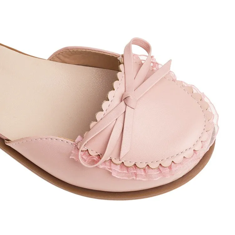 Women's's Round Toe Butterfly Knot Ankle Strap Hollow Out Flat Sandals