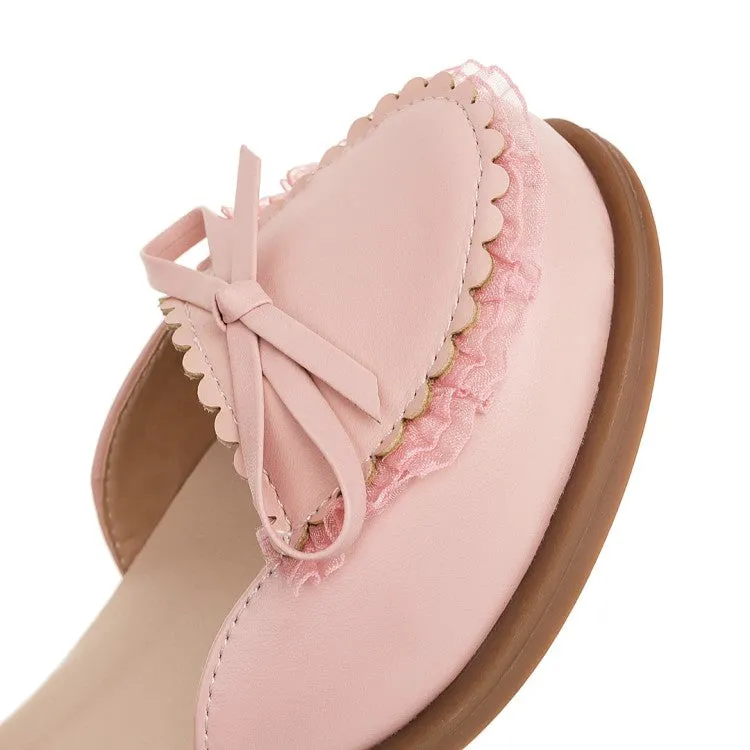 Women's's Round Toe Butterfly Knot Ankle Strap Hollow Out Flat Sandals