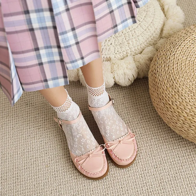 Women's's Round Toe Butterfly Knot Ankle Strap Hollow Out Flat Sandals