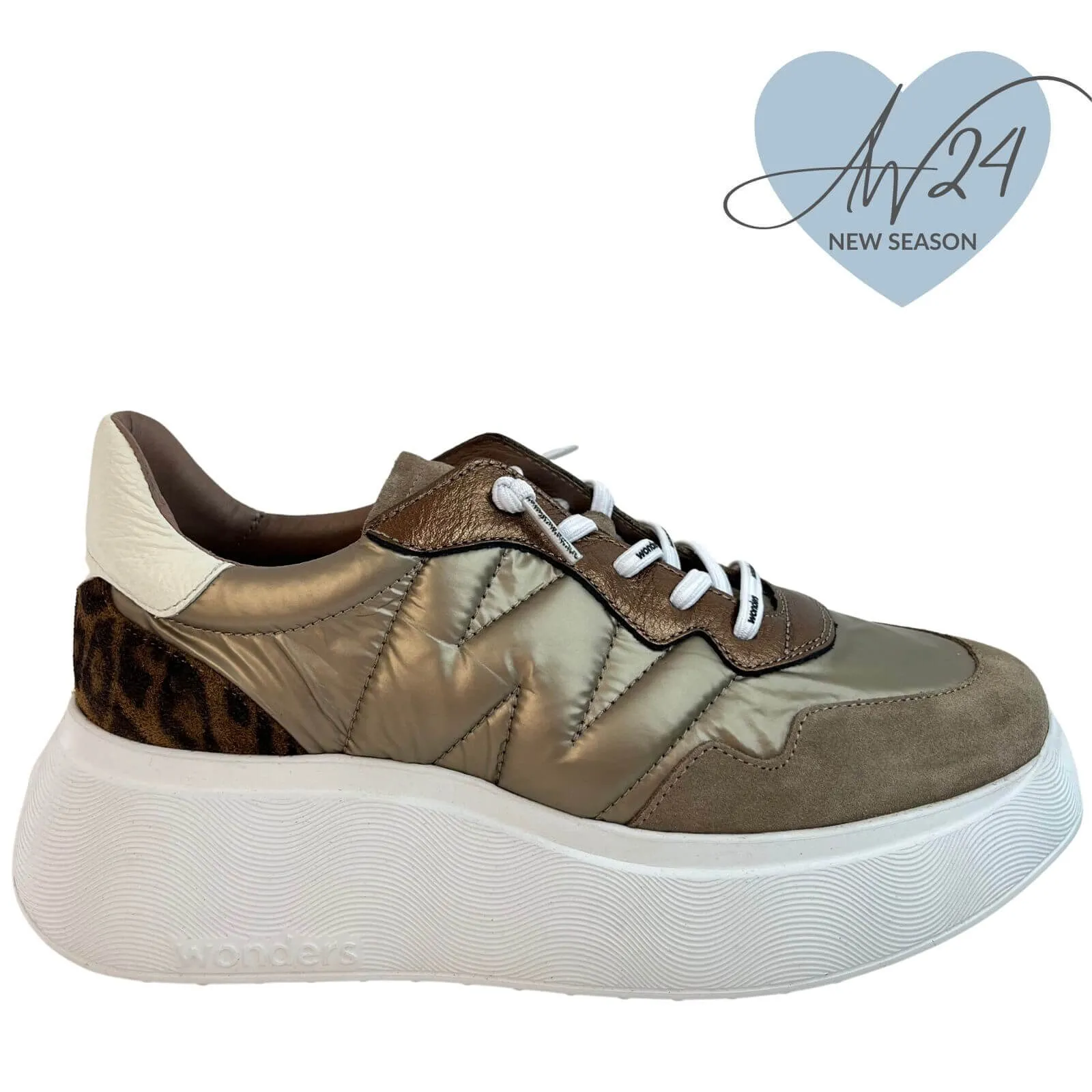 Wonders Taupe Leather White Sole Brand Lace Sneakers