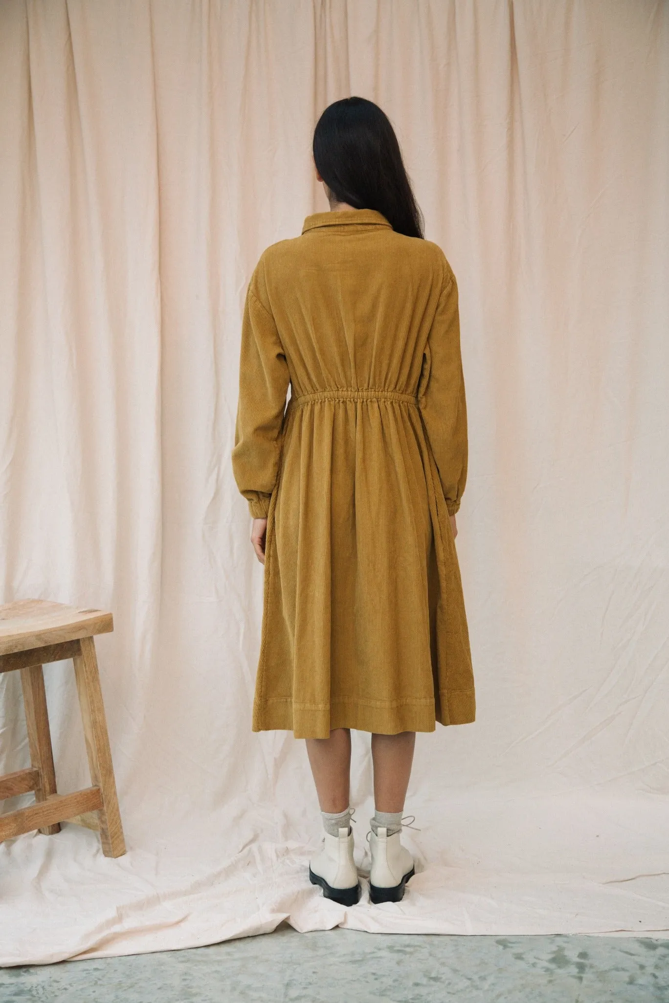 Yuri Organic Cotton Cord Dress in Ochre