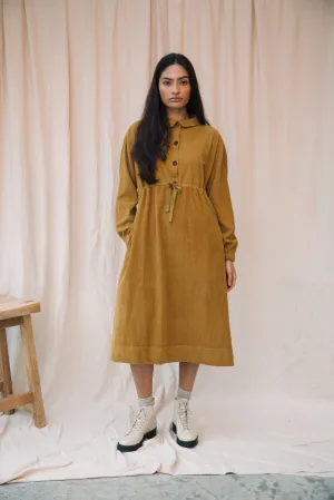 Yuri Organic Cotton Cord Dress in Ochre