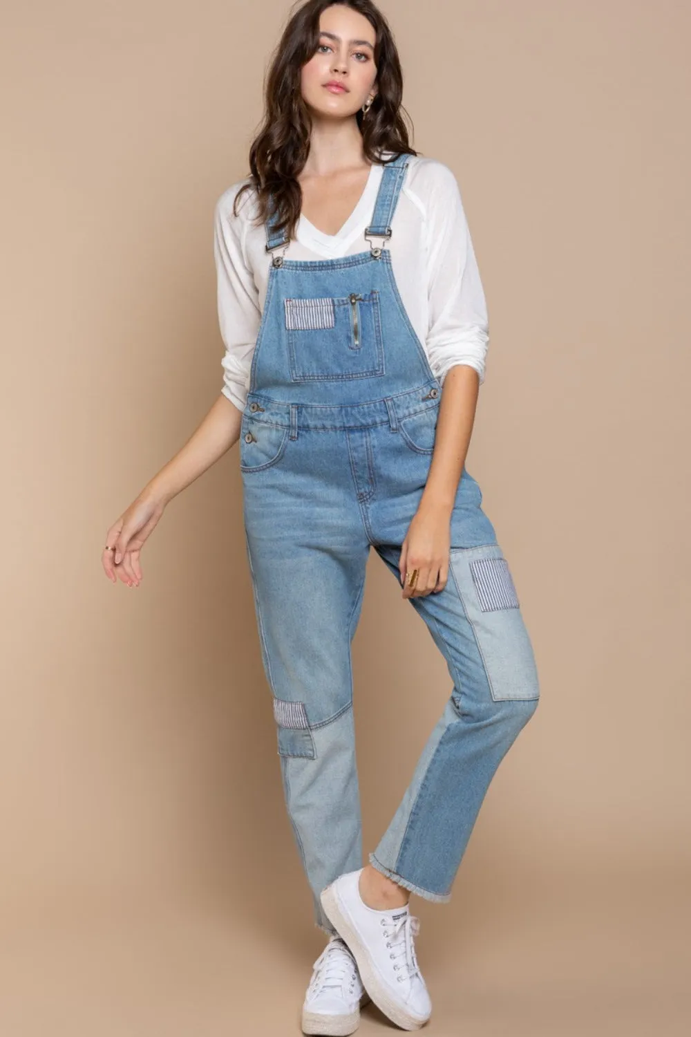 Zoe Front Chest Zipper Slim Leg Denim Overalls