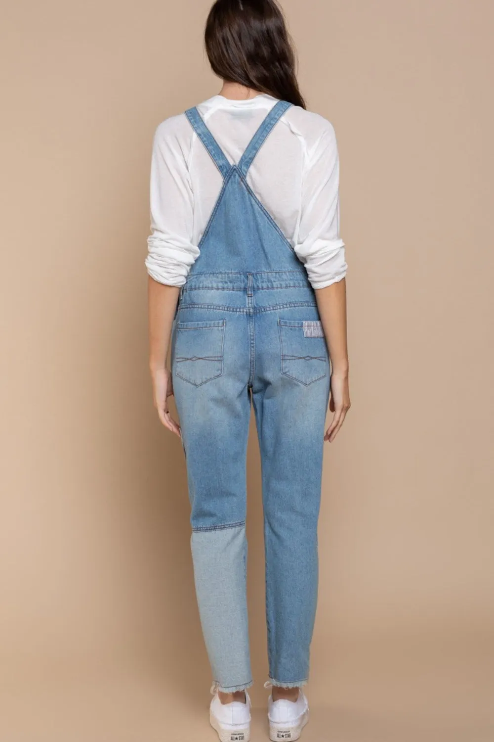 Zoe Front Chest Zipper Slim Leg Denim Overalls
