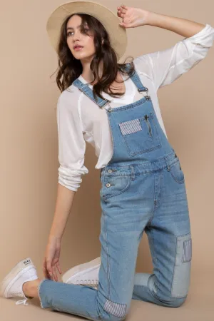 Zoe Front Chest Zipper Slim Leg Denim Overalls
