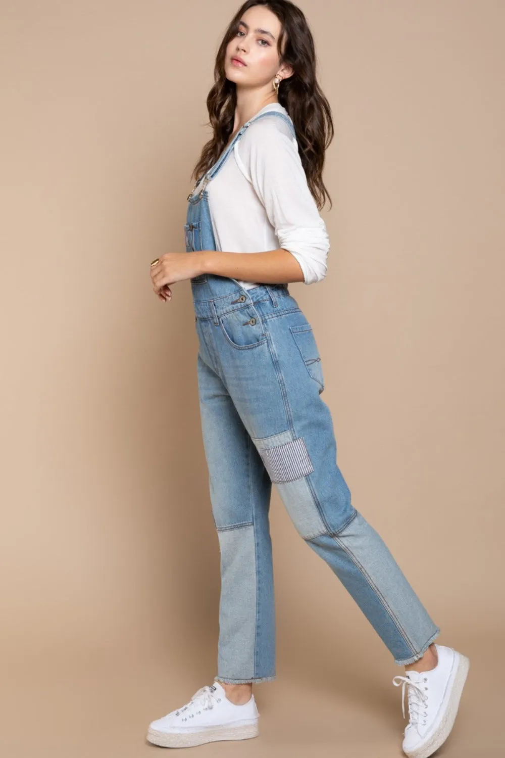 Zoe Front Chest Zipper Slim Leg Denim Overalls